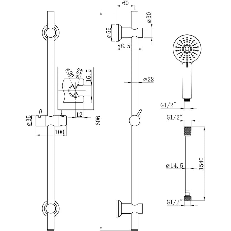Round Premium Slider Rail Kit & 3 Mode Handset