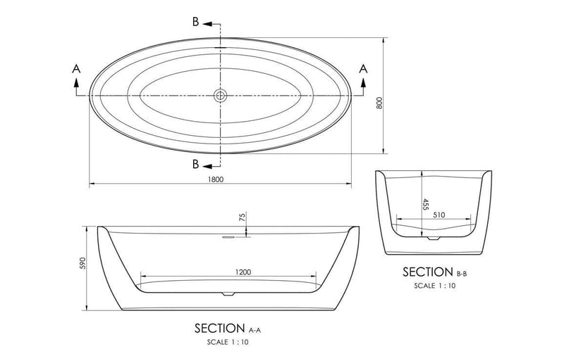 Sanford 1800 x 800mm Freestanding Bath