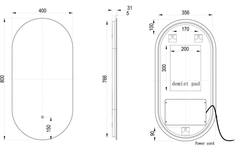 Savorne 400mm Oblong Back-Lit LED Mirror