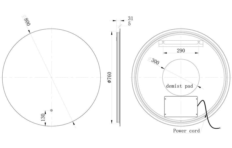 Savorne 800mm Round Back-Lit LED Mirror