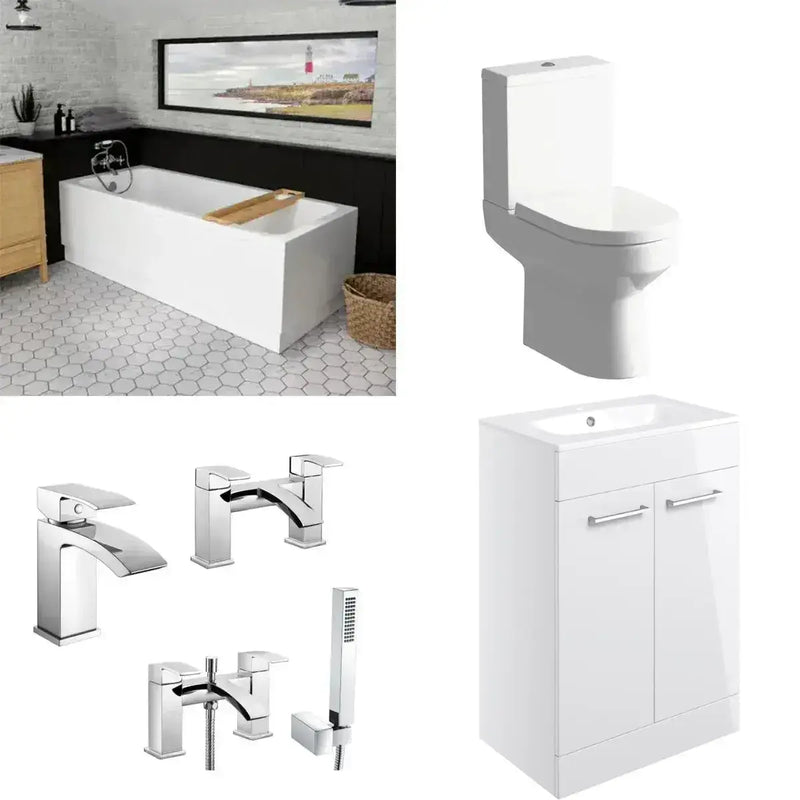 Serpens Bathroom Pack with 1600x800mm Bath, Vanity Unit, Toilet & Taps