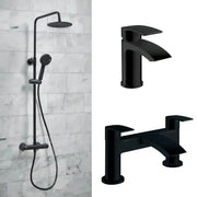 Serpens Bathroom Pack with 1650x700mm Bath, Toilet, Basin, Black Dual Shower and Taps