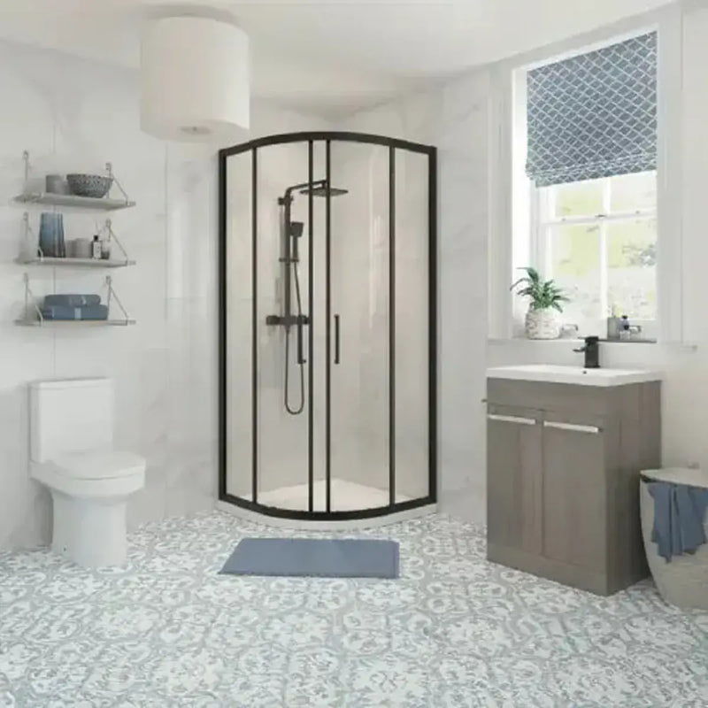 Serpens Matt Black Quadrant Shower Enclosure Pack with Vanity Unit, Toilet, Taps and Dual Shower
