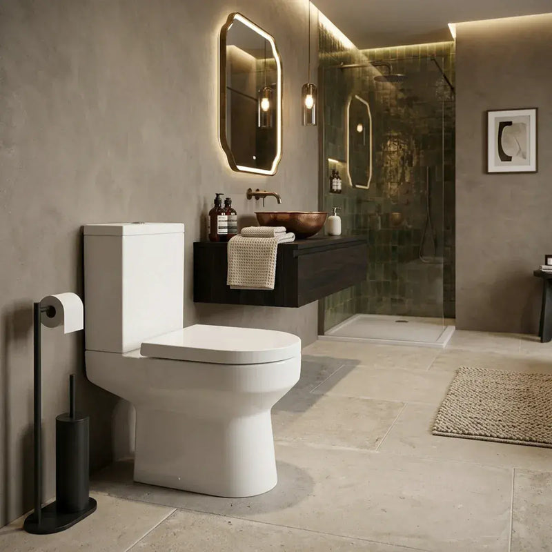 Serpens Rimless Close Coupled Comfort Height Toilet Inc Soft Close Seat