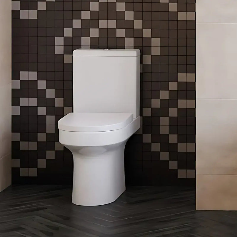 Serpens Rimless Open Back Close Coupled Toilet Inc Soft Close Seat