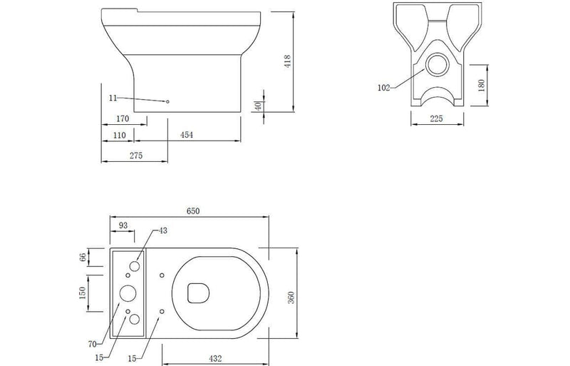 Serpens Rimless Open Back Close Coupled Toilet Inc Soft Close Seat