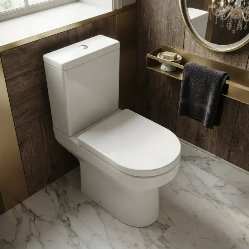 Serpens Rimless Open Back Close Coupled Toilet Inc Soft Close Seat