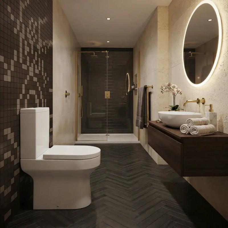 Serpens Rimless Open Back Close Coupled Toilet Inc Soft Close Seat