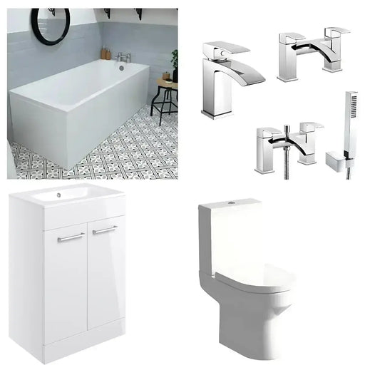 Serpens Vanity Unit, 1650x700mm Bath, Bathroom Pack with Bath Screen, Taps & Wastes