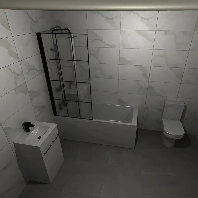 Serpens Vanity Unit Bathroom Pack with 1650x700mm Bath, Matt Black Screen and Dual Shower