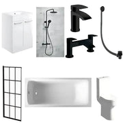 Serpens Vanity Unit Bathroom Pack with 1650x700mm Bath, Matt Black Screen and Dual Shower