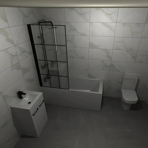 Serpens Vanity Unit Bathroom Pack with 1700x700mm Bath, Matt Black Screen and Dual Shower (1)