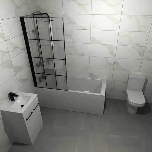 Serpens Vanity Unit Bathroom Pack with 1700x700mm Bath, Matt Black Screen and Dual Shower