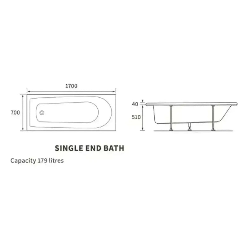 Serpens Vanity Unit Bathroom Pack with 1700x700mm Bath, Matt Black Screen and Dual Shower