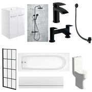 Serpens Vanity Unit Bathroom Pack with 1700x700mm Bath, Matt Black Screen and Dual Shower