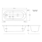 Shower Bath, Straight, Single Ended with Glass Screen, Panel - Supercast / 1700