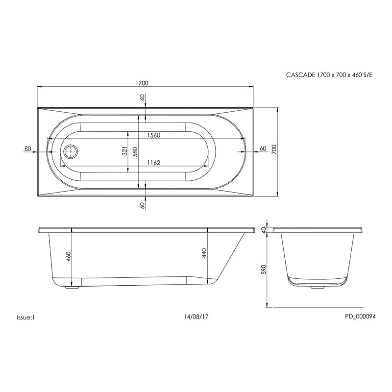 Shower Bath, Straight, Single Ended with Glass Screen, Panel - Standard / 1500