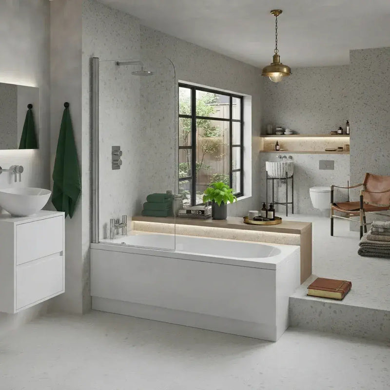 Shower Bath, Straight, Single Ended with Glass Screen, Panel - Standard / 1600