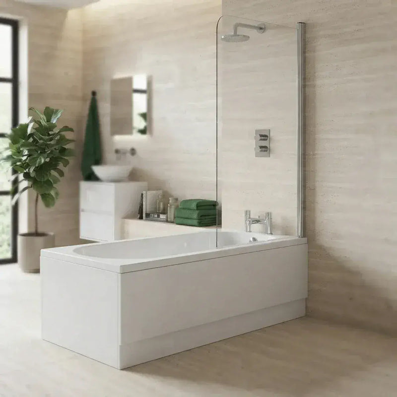 Shower Bath, Straight, Single Ended with Glass Screen, Panel - Standard / 1600