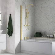 Single Straight Bath Screen - Brushed Brass Wall Profile