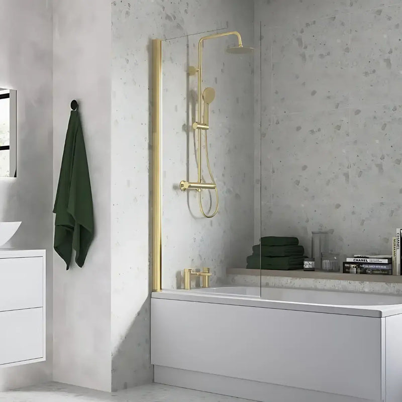 Single Straight Bath Screen - Brushed Brass Wall Profile