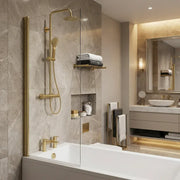 Single Straight Bath Screen - Brushed Brass Wall Profile