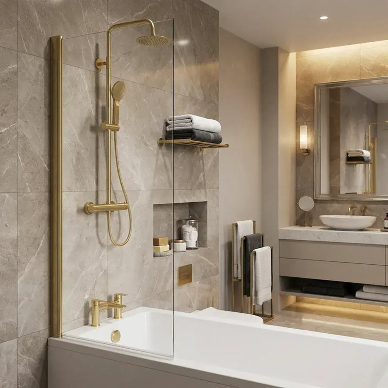 Single Straight Bath Screen - Brushed Brass Wall Profile