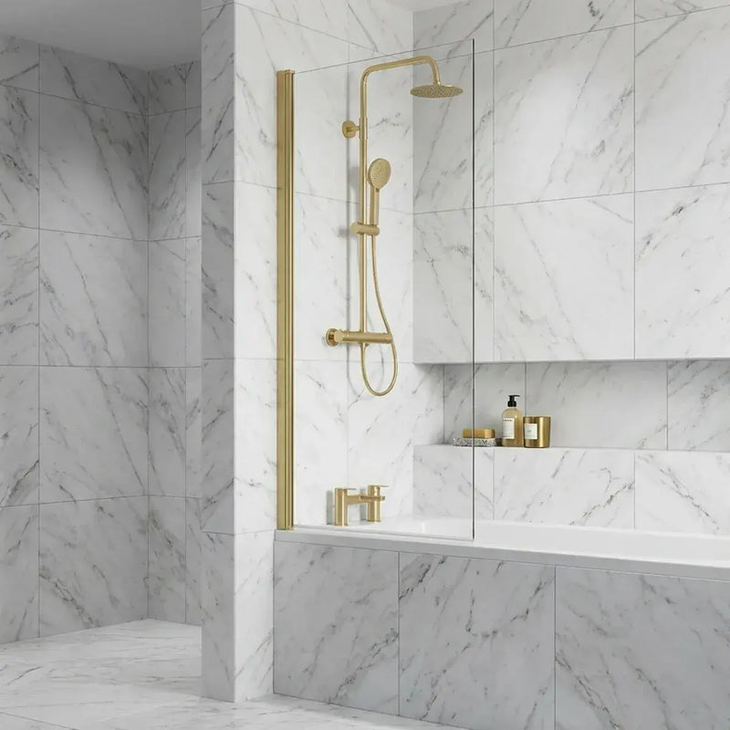 Single Straight Bath Screen - Brushed Brass Wall Profile