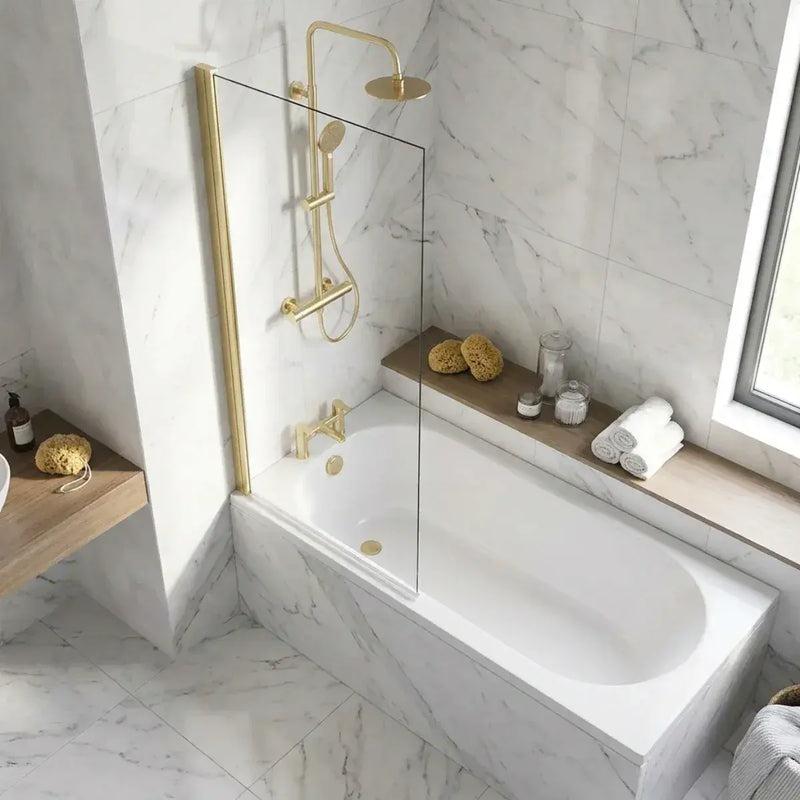 Single Straight Bath Screen - Brushed Brass Wall Profile
