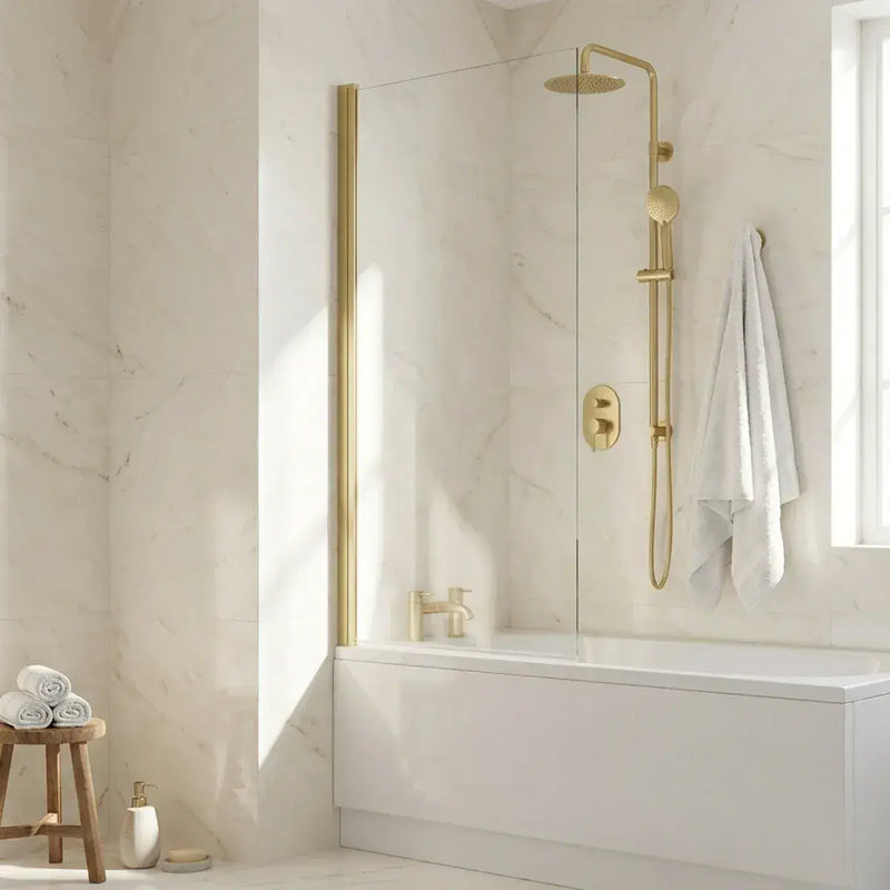 Single Straight Bath Screen - Brushed Brass Wall Profile