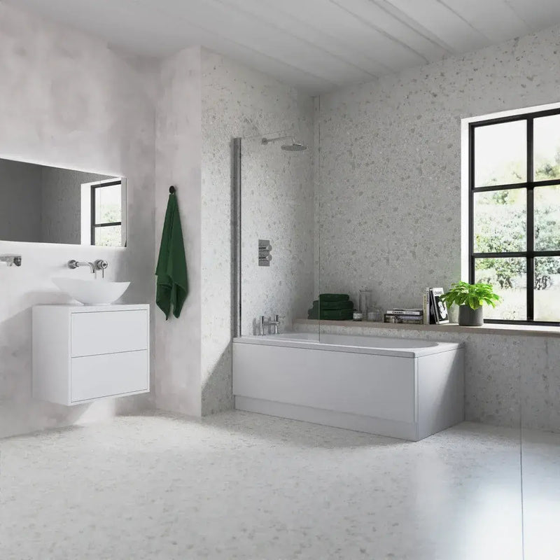 Single Straight Bath Screen - Chrome Wall Profile