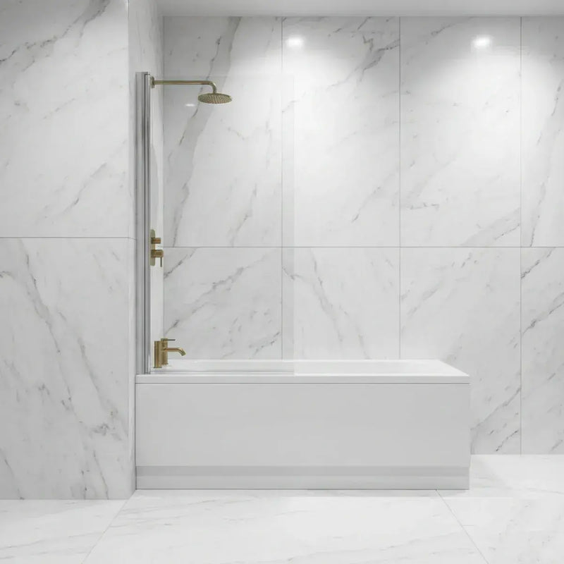 Single Straight Bath Screen - Chrome Wall Profile