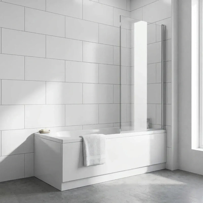 Single Straight Bath Screen - Chrome Wall Profile