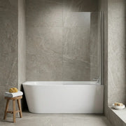 Single Straight Bath Screen with Towel Rail - Chrome Wall Profile