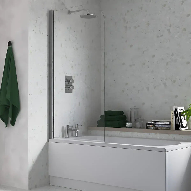 Single Straight Curved Top Bath Screen - Chrome Wall Profile