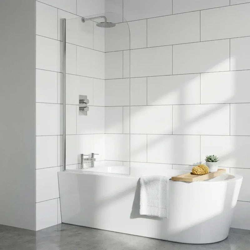 Single Straight Curved Top Bath Screen - Chrome Wall Profile