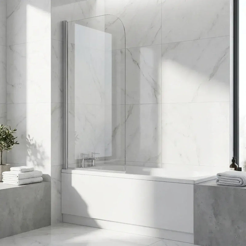 Single Straight Curved Top Bath Screen - Chrome Wall Profile