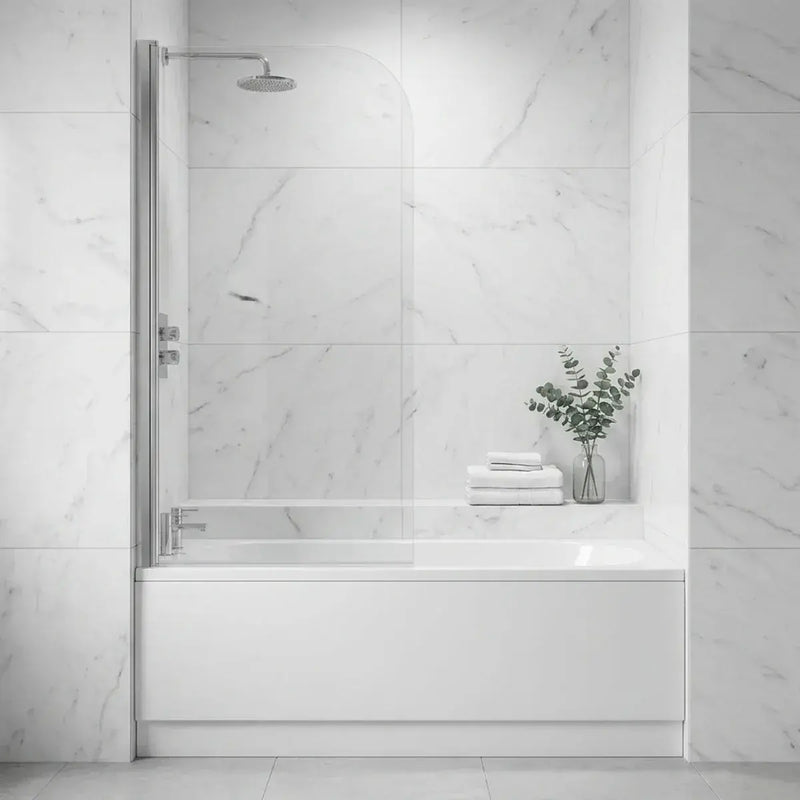 Single Straight Curved Top Bath Screen - Chrome Wall Profile