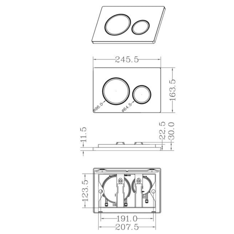 Slim Concealed Cistern with Optional Flush Plates - Rectangle Round Button Black