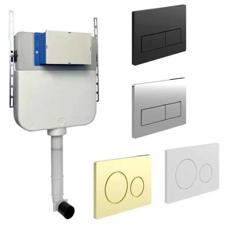 Slim Concealed Cistern with Optional Flush Plates - Rectangle Round Button Chrome