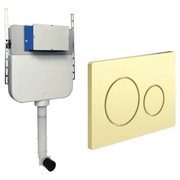 Slim Concealed Cistern with Optional Flush Plates - Rectangle Round Button Brushed Brass