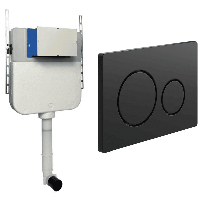 Slim Concealed Cistern with Optional Flush Plates - Rectangle Round Button Black