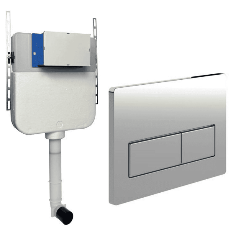 Slim Concealed Cistern with Optional Flush Plates - Rectangle Square Button Chrome