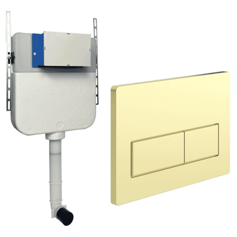 Slim Concealed Cistern with Optional Flush Plates - Rectangle Square Button Brushed Brass