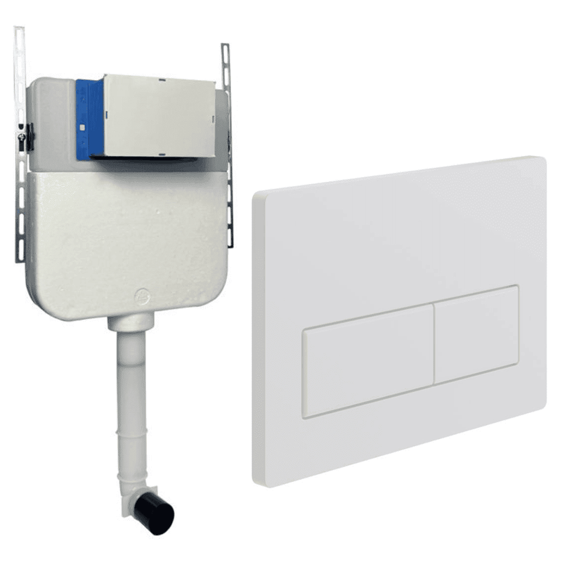 Slim Concealed Cistern with Optional Flush Plates - Rectangle Square Button White
