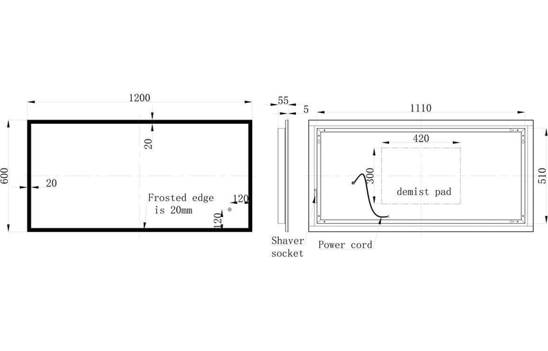 Solaner 1200x600mm Rectangle LED Mirror
