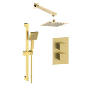 Square Brushed Brass Concealed Shower Pack with Heads. Twin Outlet - BIV