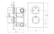 Square Brushed Brass Concealed Shower Pack with Heads. Twin Outlet - BIV