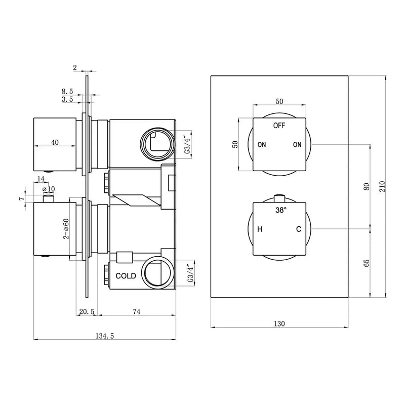 Square Concealed Valve Head & Arm Shower Pack - Brushed Brass