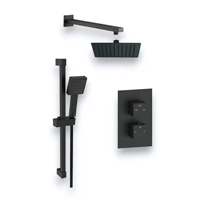Square Matt Black Concealed Shower Pack with Heads. Twin Outlet - BIV